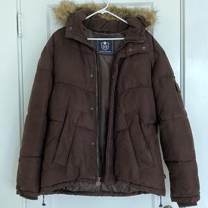 Brown Puffer Jacket Fur Hood